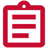 A red clipboard icon.
