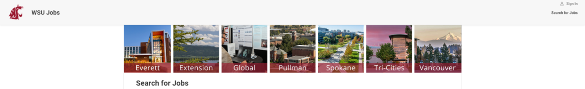 Screenshot of the WSU Jobs page highlighting the Search for Jobs link.