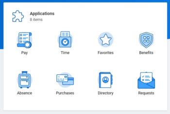 Screenshot of the Workday applications such as Time, Pay, and Benefits.