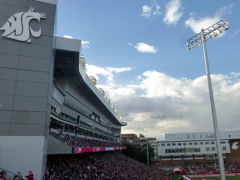 Fans pack Martin Stadium to watch a Cougar football game.