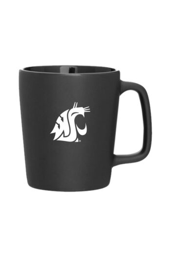 This matte black stoneware mug has a white cougar head logo and holds 11 oz.