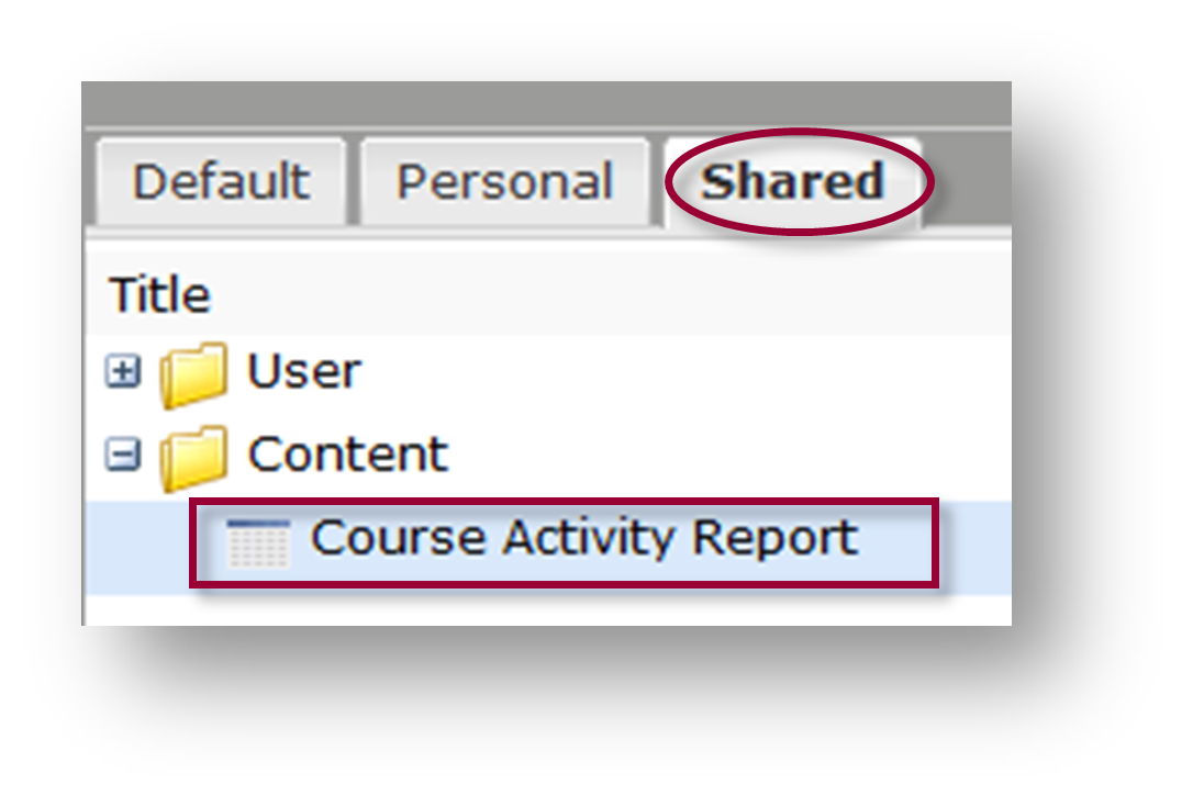 Skillsoft shared reports navigation menu with Course Activity Report highlighted.