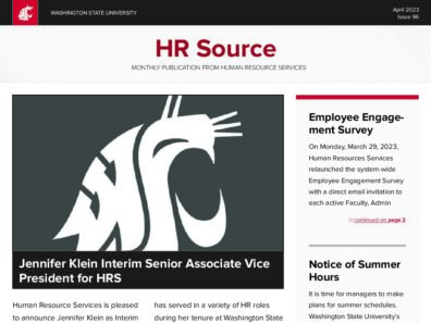 Detail of the April HR Source newsletter front page.