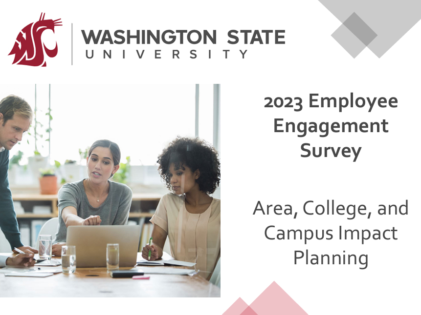 WSU Employee engagement survey with three people looking at a laptop.