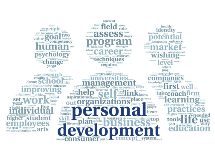 Personal development and word art of three people.