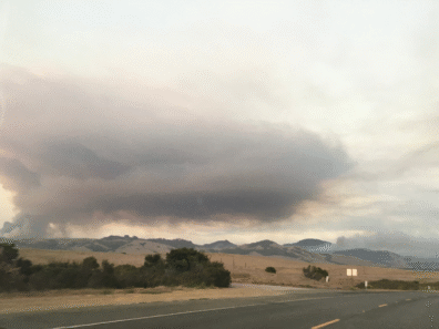 smoke from a wildfire in the foothills.