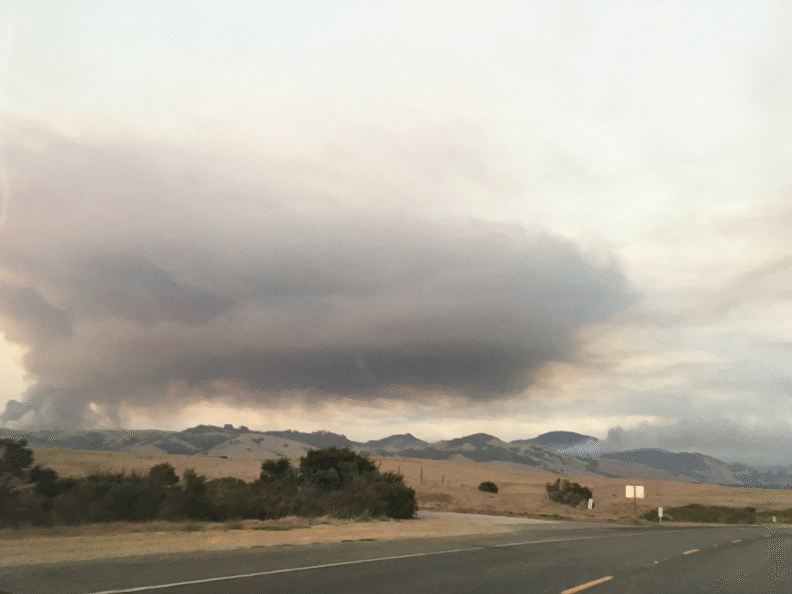 smoke from a wildfire in the foothills.