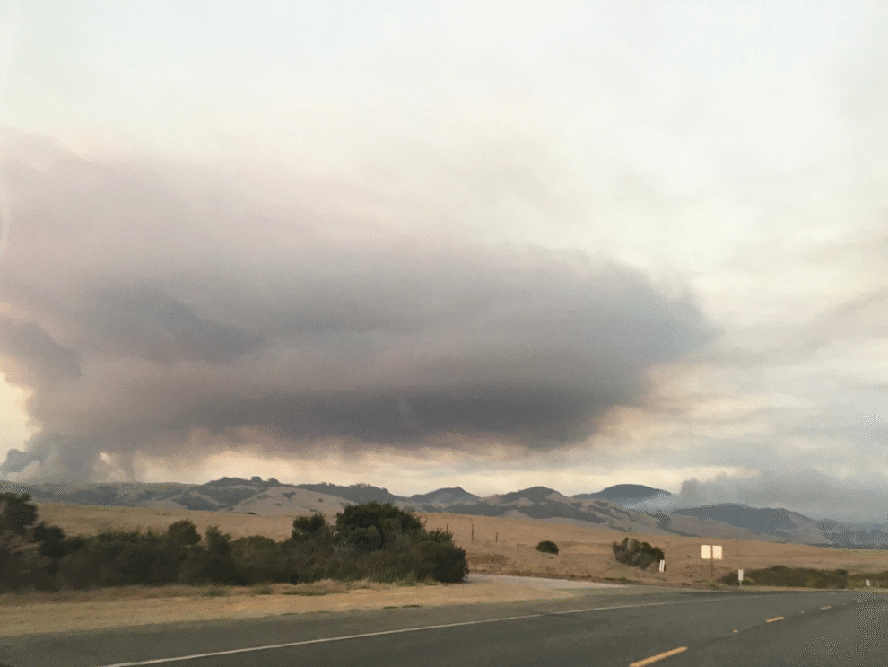 smoke from a wildfire in the foothills.
